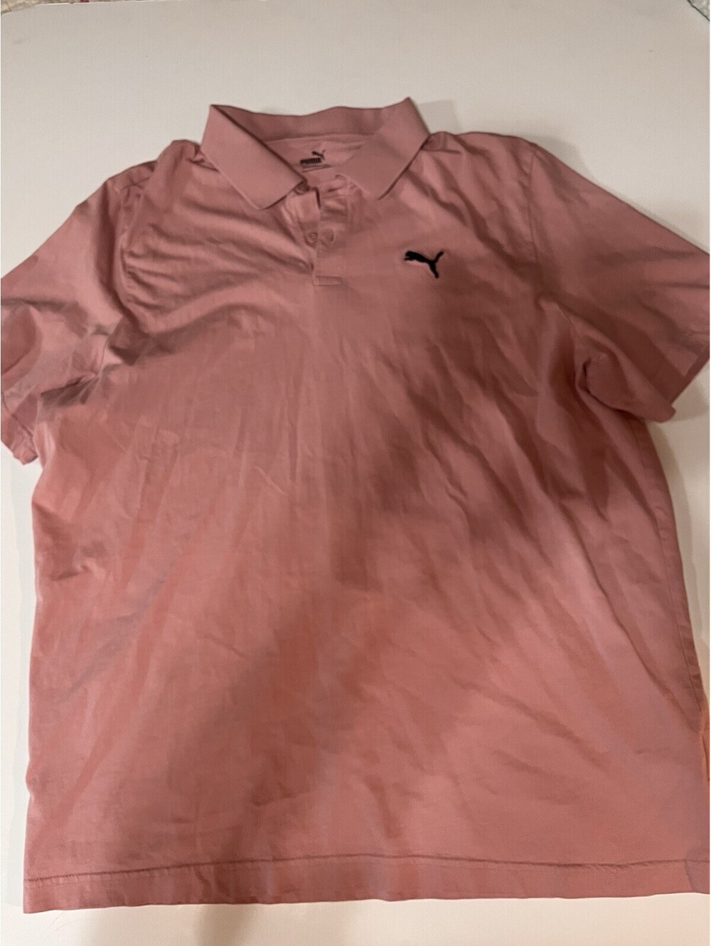 Puma Mens XL Pink Polo Shirt Blue Embroidered Logo Short Sleeve Golf Casual